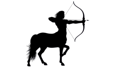 Silhouette of a Centaur Archer aiming bow and arrow isolated PNG with Transparent Background