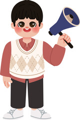 cute boy holding speaker
