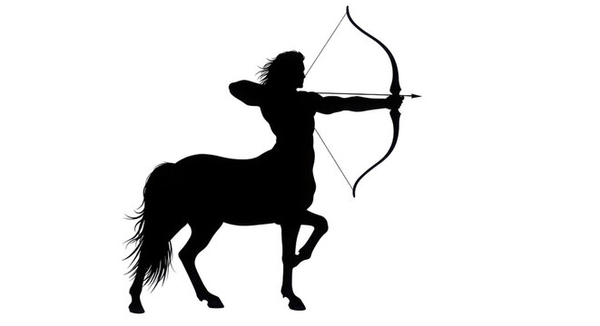Silhouette of a Centaur Archer aiming bow and arrow isolated PNG with Transparent Background