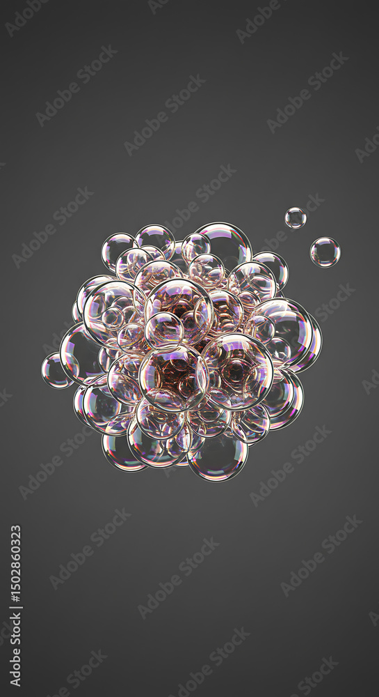 Poster iridescent soap bubbles cluster floating abstract background 3d render