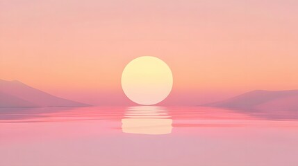 Minimalist sun setting over a calm horizon with pastel colors