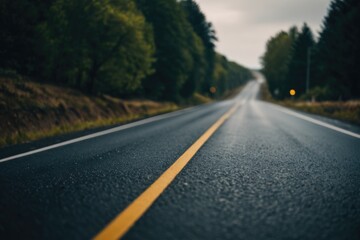 Obraz premium Road with a bright yellow line marking the edge