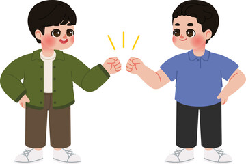 cute boy do bro fist with his friend