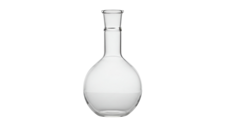 Clear round bottom glass flask isolated on white background