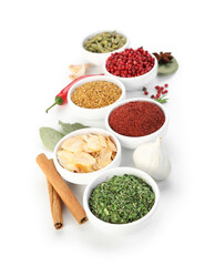 Set of different aromatic spices isolated on white