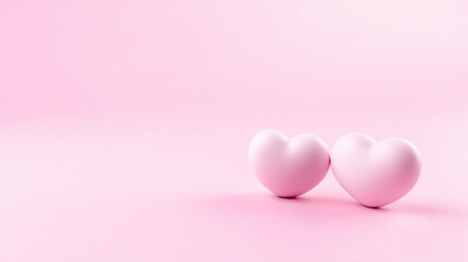 Banner featuring a bold pink hearts symbolizing love on a soft pink background with ample copy space. Perfect for St. Valentine’s Day celebrations, romantic messages, and love-themed promotions.