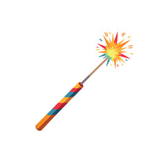 Handheld firework stick launching vibrant sparks, celebration concept