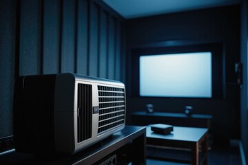 Fototapeta premium A small air conditioner sits atop a table