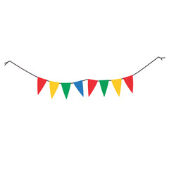 Obraz premium Colorful pennant flags celebrating joy against white background, festivity