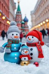 Naklejka premium A pair of snowmen standing side by side, enjoying the winter weather