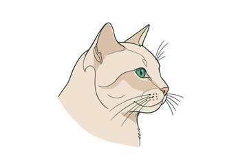 Vector line art of a cat head in beige and dark green, clean style, white background