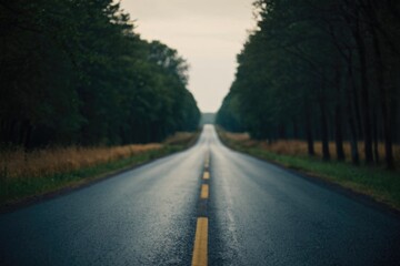 Fototapeta premium A long, empty road lined with trees on both sides