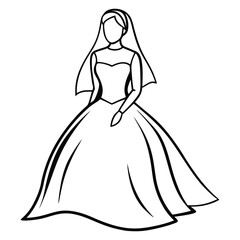 Fototapeta premium Elegant line drawing of a bride in wedding gown