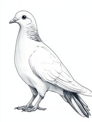 Detailed Line Drawing of a White Dove Elegant Bird Illustration