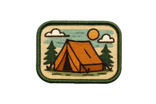 Camping Tent Embroidery Patch Design on Transparent Background