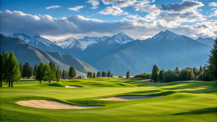 Mountain Golf Course Landscape, Green Fairways