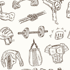 Strong seamless pattern.. Isolated elements on chalkboard background. Symbol collection.