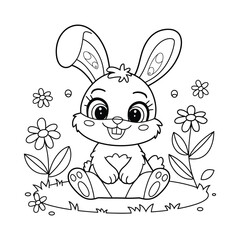 Cute Bunny Coloring Page with Flowers