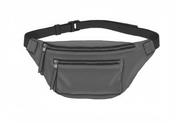 Gray fanny pack with black strap and zipper closures