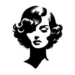 白黒で描かれた昔の素敵な髪型の女性