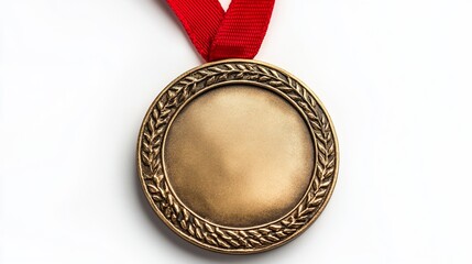 Bronze Medal with Red Ribbon on White Background