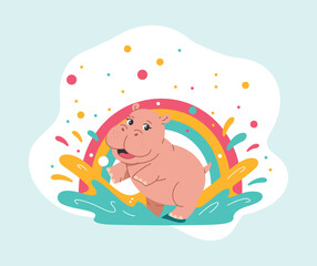 Adorable Hippopotamus Baby Shower Card Illustration