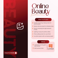 Naklejka premium Online Beauty Masterclass Promotion Social Post Design