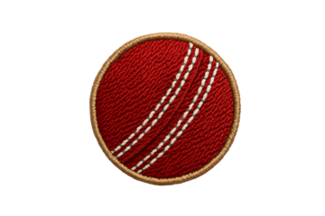 Embroidered Cricket Ball Patch Isolated on Black Background
