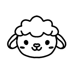 Black and white kawaii sheep face illustration for farm and qurban themes
