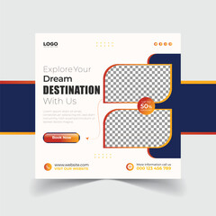Dream Destination Travel Social Media Post Template, Tour and Travel Agency Banner Design, Travel and Tourism Social Media Banner Template, Dream Vacation and Adventure Promotion Post Design