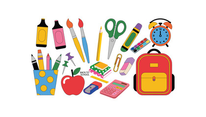 School supplies Icons - Flat Vector Set isolated on white background