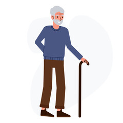 An elderly pensioner man with a shelf in his hands. Flat style vector illustration isolated on white background.