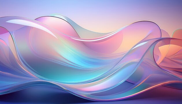 Elegant minimalist abstract background featuring translucent glassmorphic shapes over smooth holographic gradients in pastel colors. Great for modern branding and digital art projects.