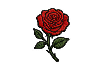 Embroidered Red Rose Flower on Transparent Background