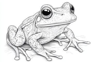 Naklejka premium Detailed Pen-and-Ink Drawing of a Frog Amphibian Illustration