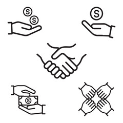 handshake icon set. business agreement, friendly handshake icons. partnership deal symbol for apps, ui, website, design element. transparent vector illustration.