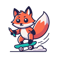 Fox Mascot Riding Skateboard