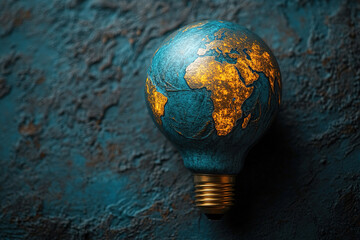 Light bulb resembling planet Earth against a dark background representing eco friendly concepts