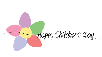 Happy children day, continuous one line drawing. vector