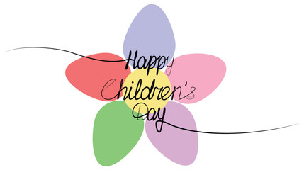 Happy children day, continuous one line drawing. vector