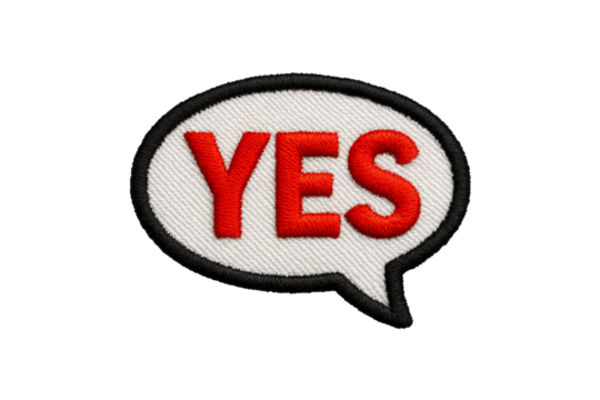Embroidered Speech Bubble Patch with YES Text on Transparent Background