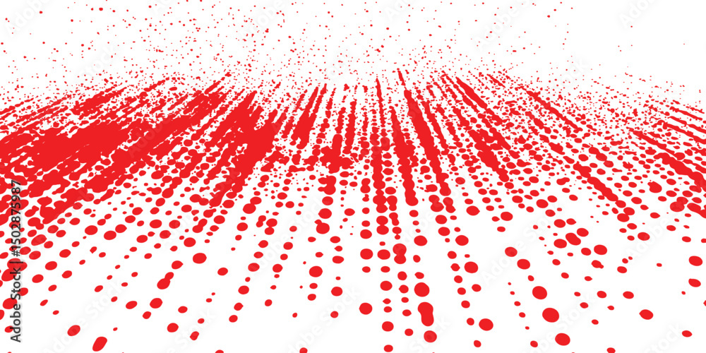 Fototapete Red halftone dotted grunge texture. Vector grunge texture on distress background. Glitch distorted grange shape. Dust and dots screen print texture.