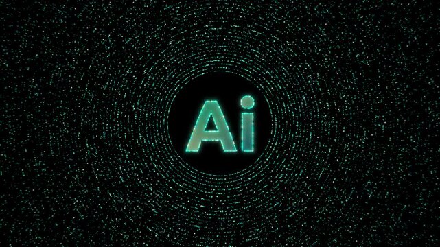 Futuristic AI Glowing Text with Digital Particle Ring Animation