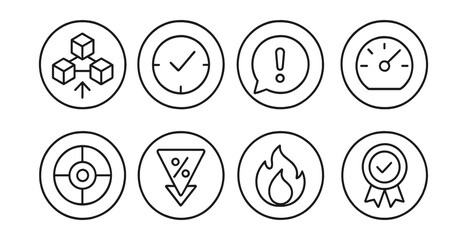 Line style icons of Web3 infrastructure (circular): blockchain uptime monitor, node health ring, downtime alert bubble, validator performance dial, reward distribution circle, slashing condition icon