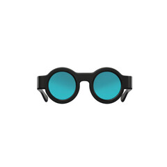 Stylish Black Round Sunglasses with Teal Lenses - Front View