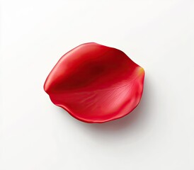 Single vibrant red rose petal, smooth and glossy texture, isolated on white background