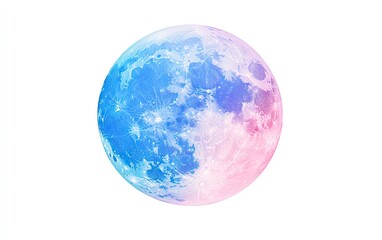 Full moon, vibrant blue and pink hues.  Detailed craters and textures visible on the celestial orb