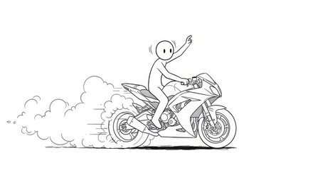 Cartoon Rider on a Motorcycle with Smoke Trail