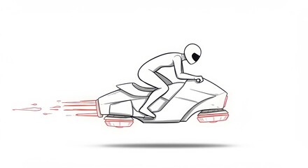 Naklejka premium Futuristic Rider on a Sleek, White Hoverbike