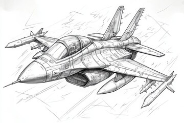 Detailed Pencil Sketch of a Modern Fighter Jet Aircraft